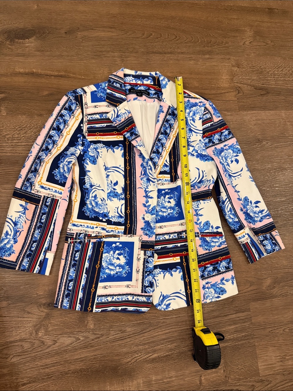 Boston Proper chain buckle inspired Floral-Stripe Blazer Blue and Pink Size 10